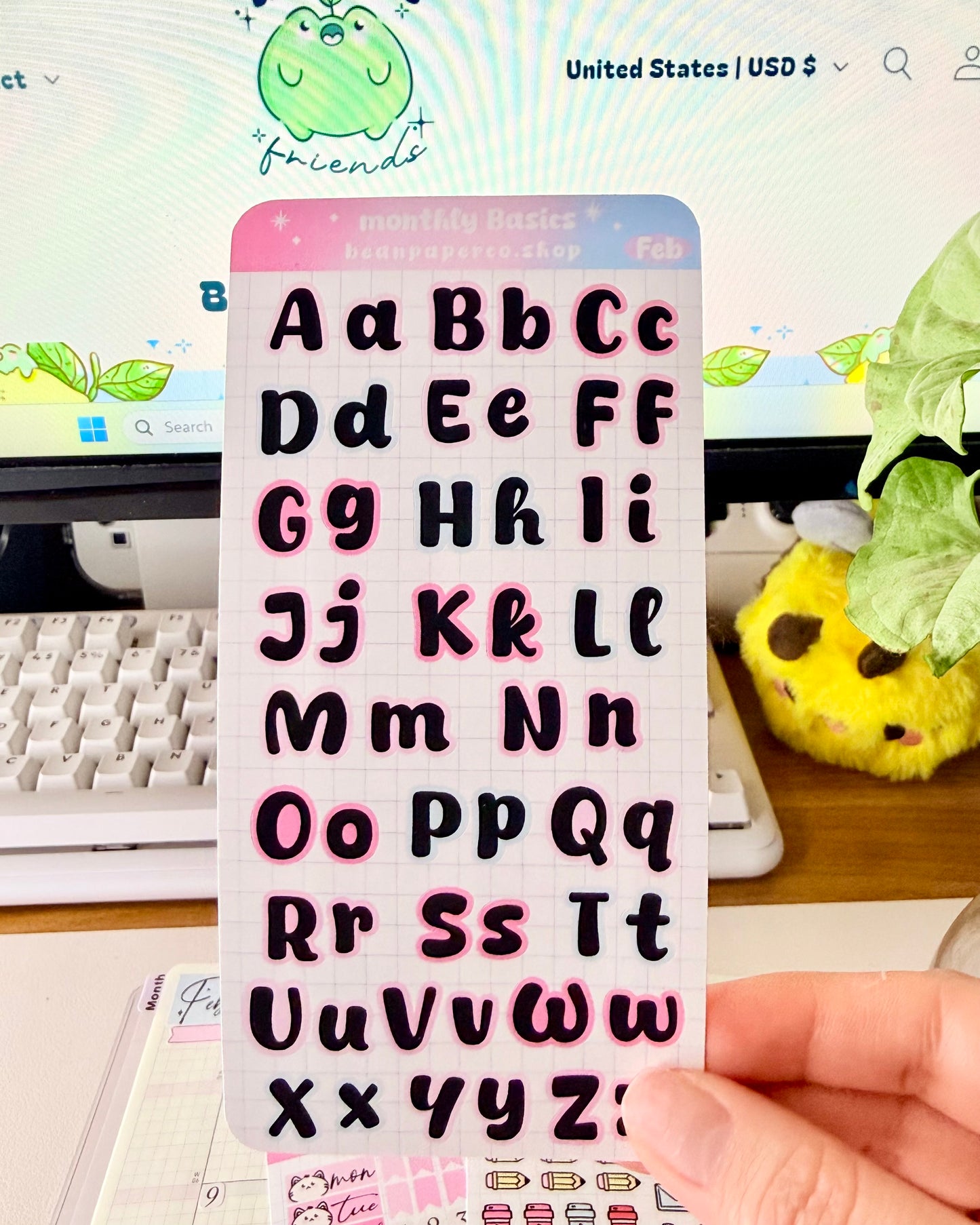 Alphabet Planner Sticker Sheet with A–Z uppercase and lowercase letters for customizing planner spreads.