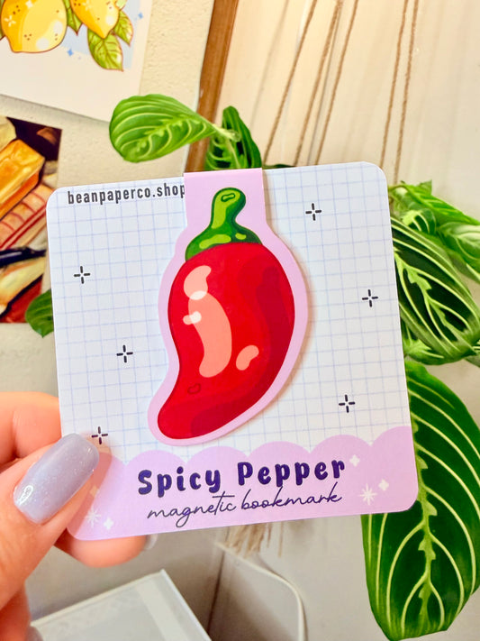 Spicy Pepper Magnetic Bookmark featuring a colorful pepper design, perfect for adding spice to your reading experience.