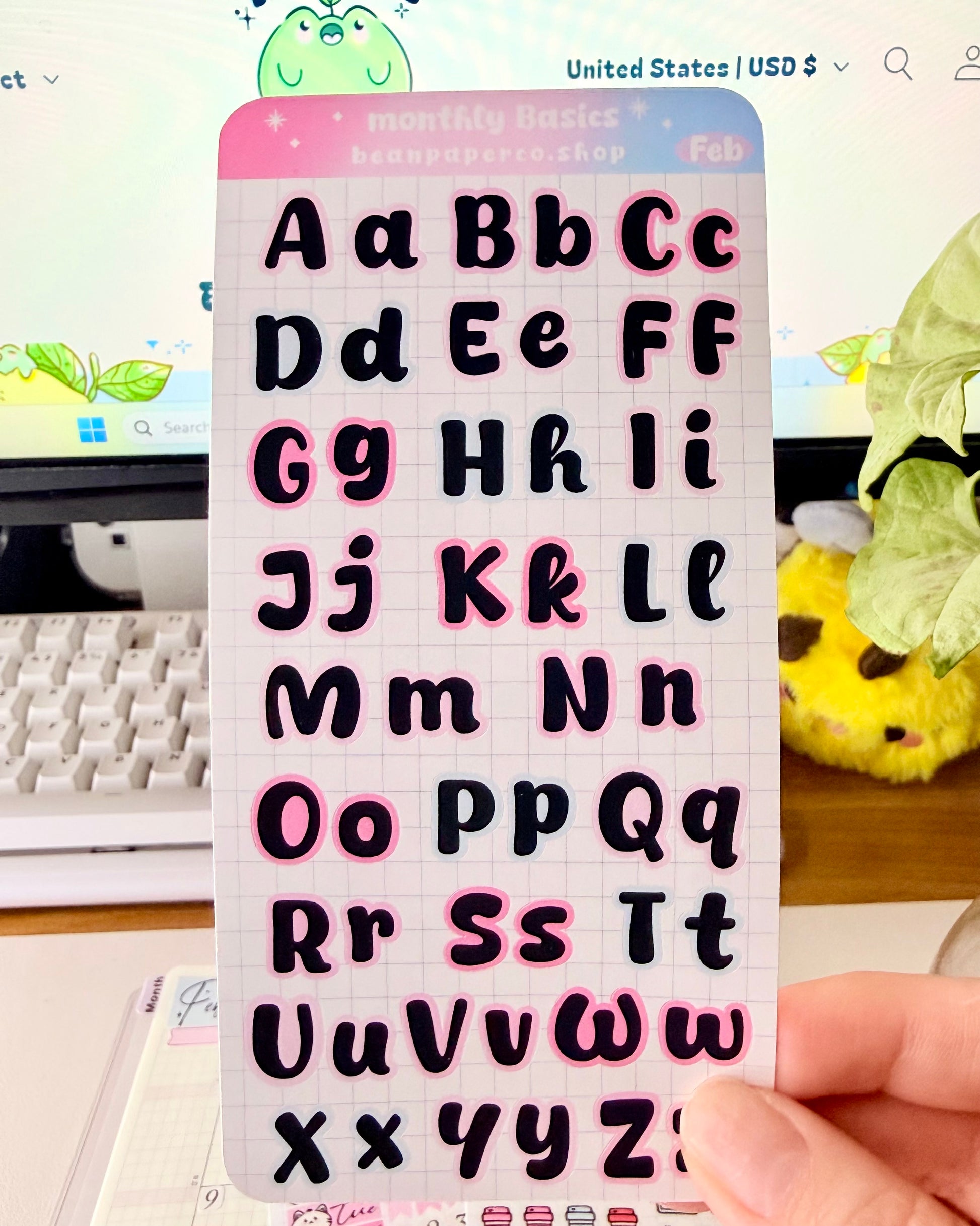 Alphabet Planner Sticker Sheet with A–Z uppercase and lowercase letters for customizing planner spreads.