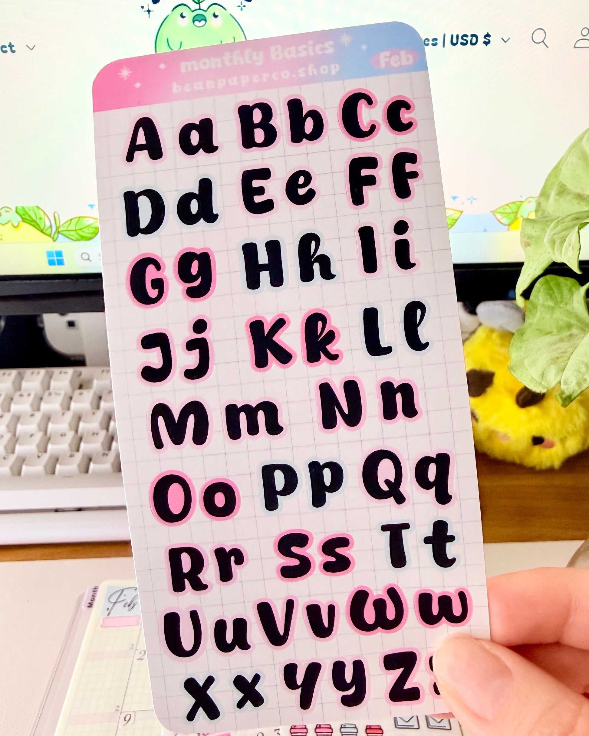 Alphabet Planner Sticker Sheet with A–Z uppercase and lowercase letters for customizing planner spreads.