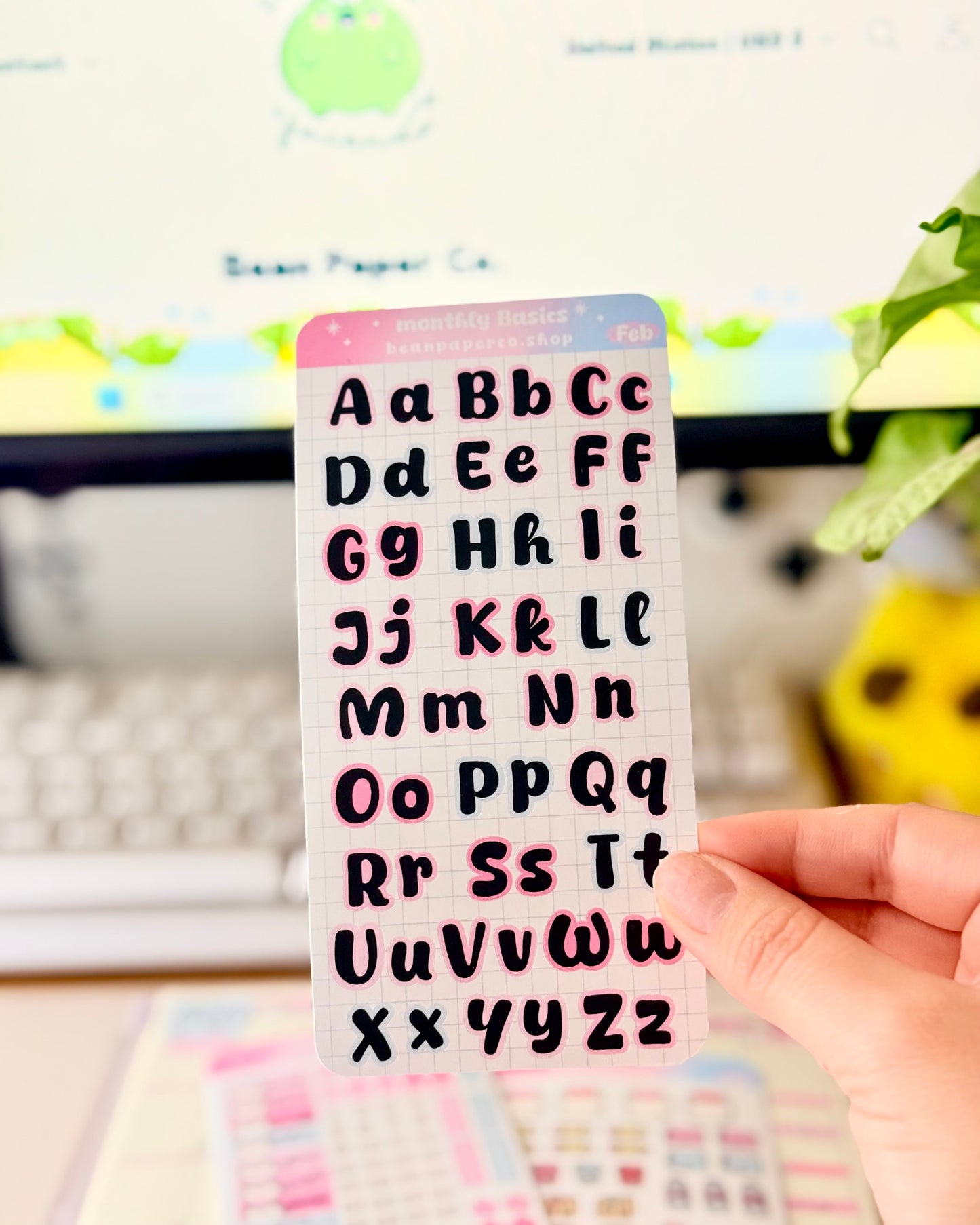 Alphabet Planner Sticker Sheet with A–Z uppercase and lowercase letters for customizing planner spreads.