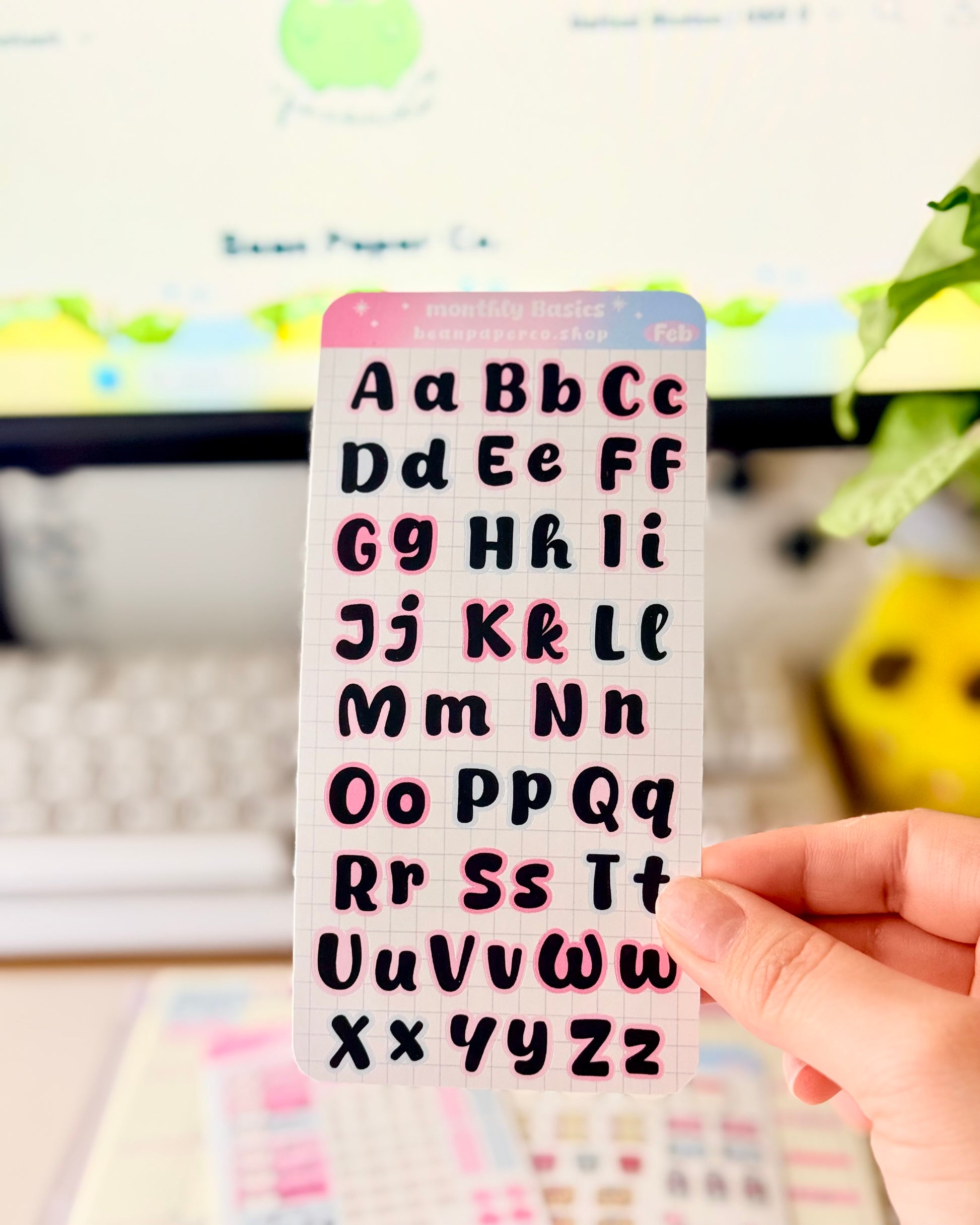 Alphabet Planner Sticker Sheet with A–Z uppercase and lowercase letters for customizing planner spreads.