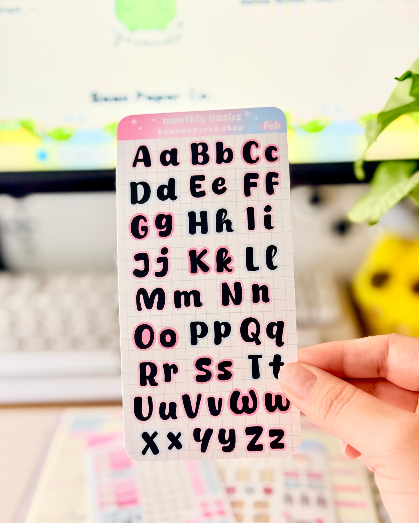 Alphabet Planner Sticker Sheet with A–Z uppercase and lowercase letters for customizing planner spreads.