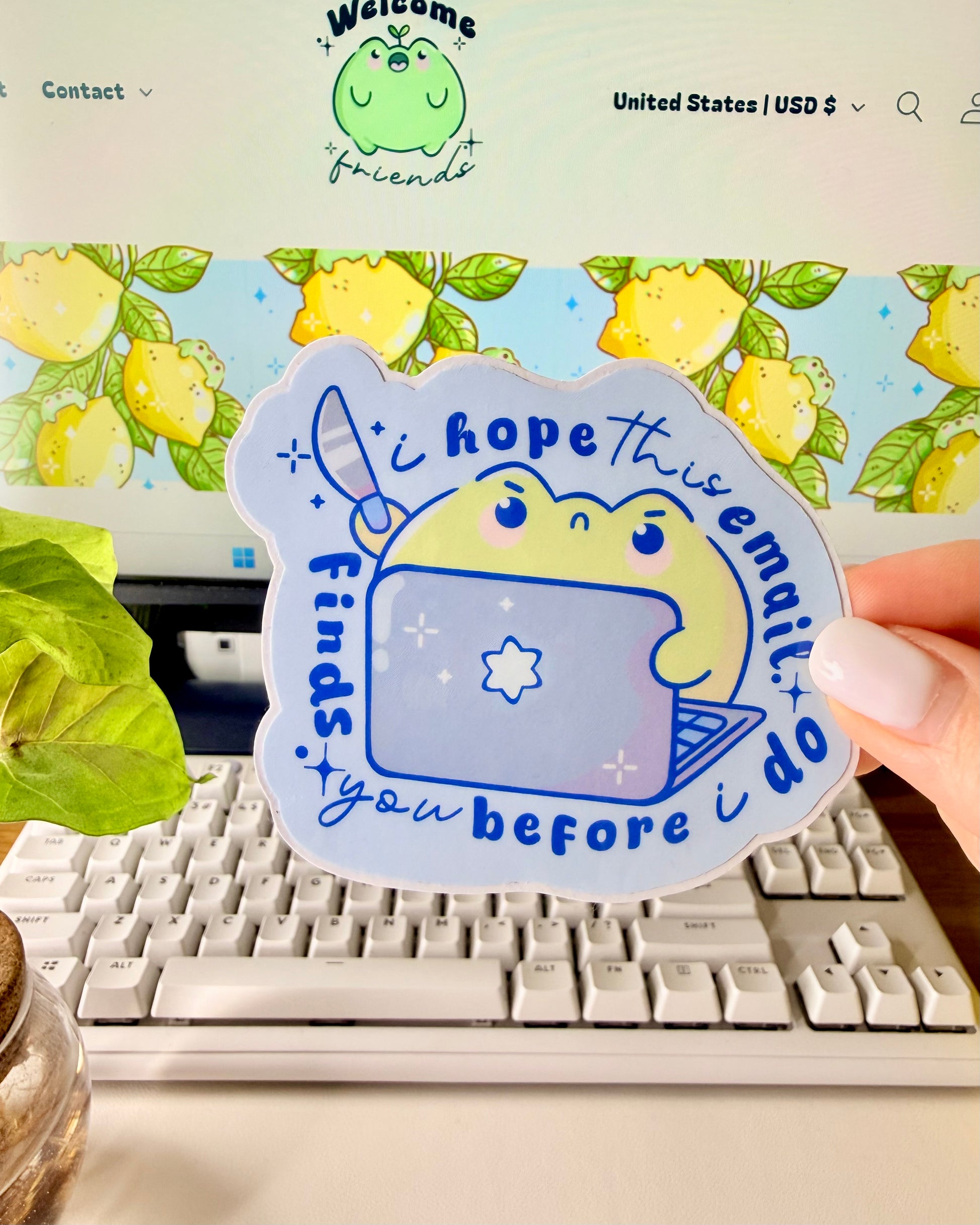 I Hope This Email Finds You Before I Do Frog Sticker with a cartoon frog character that's holding a knife.