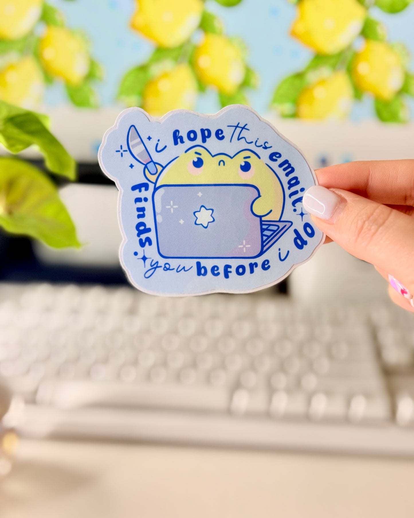 I Hope This Email Finds You Before I Do Frog Sticker with a cartoon frog character that's holding a knife.